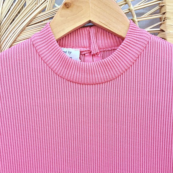 Vintage Pink Ribbed Long Sleeve Dress - Picture 4 of 5
